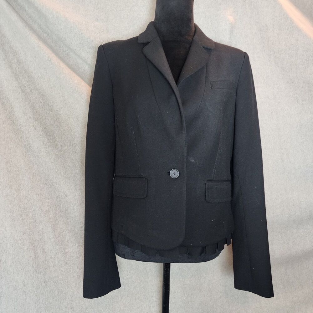 LOFT Ann Taylor Women Sz 6  Black Peplum Ruffle Hem Blazer Jacket One Button